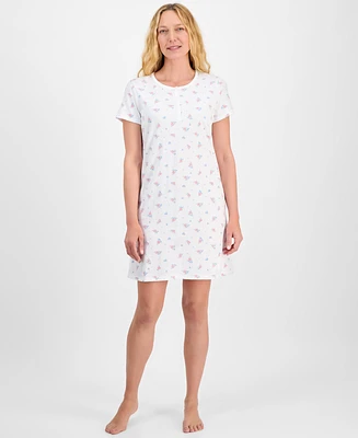 Charter Club Women's Cotton Printed Henley Sleepshirt, Created for Macy's