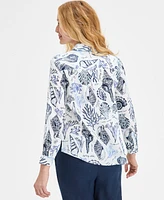 Charter Club Women's Printed 100% Linen Roll-Tab Shirt, Exclusively at Macy's