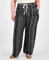 Derek Heart Trendy Plus Printed Rope-Belt Stretch Pants