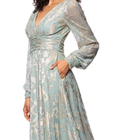 Betsy & Adam Petite V-Neck Long-Sleeve A-Line Gown