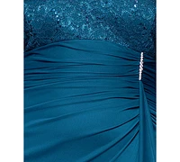 Betsy & Adam Plus Lace Draped-Back Sheath Dress
