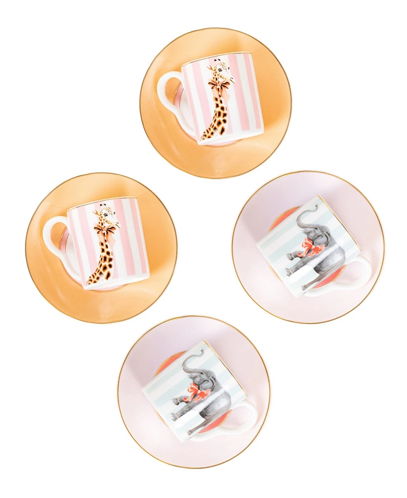 Yvonne Ellen Animal Espresso Cup Saucers 8-Pc. Set, Service for 4