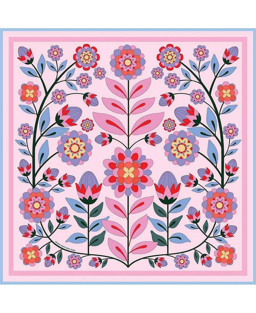 Jessie Zhao New York Double Sided Wool Silk Scarf Of Pink Garden