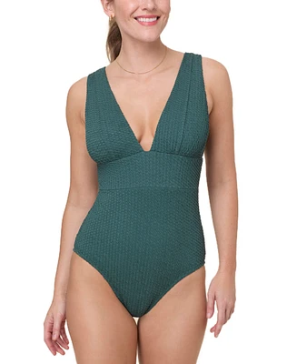 Andie Women's The Mykonos Deep-Plunge Textured Weave One Piece Swimsuit