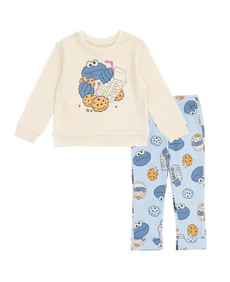 Sesame Street Little Boys Cookie Monster Waffle Knit Pullover Sweatshirt and Jogger Pants Outfit Set