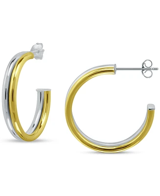 Giani Bernini Double-Row Medium C-Hoop Earrings in Sterling Silver & 18k Gold-Plated Sterling Silver, 1", Exclusively at Macy's