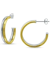 Giani Bernini Double-Row Medium C-Hoop Earrings in Sterling Silver & 18k Gold-Plated Sterling Silver, 1", Exclusively at Macy's