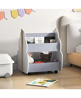 Kids Wooden Bookshelf with Universal Wheels