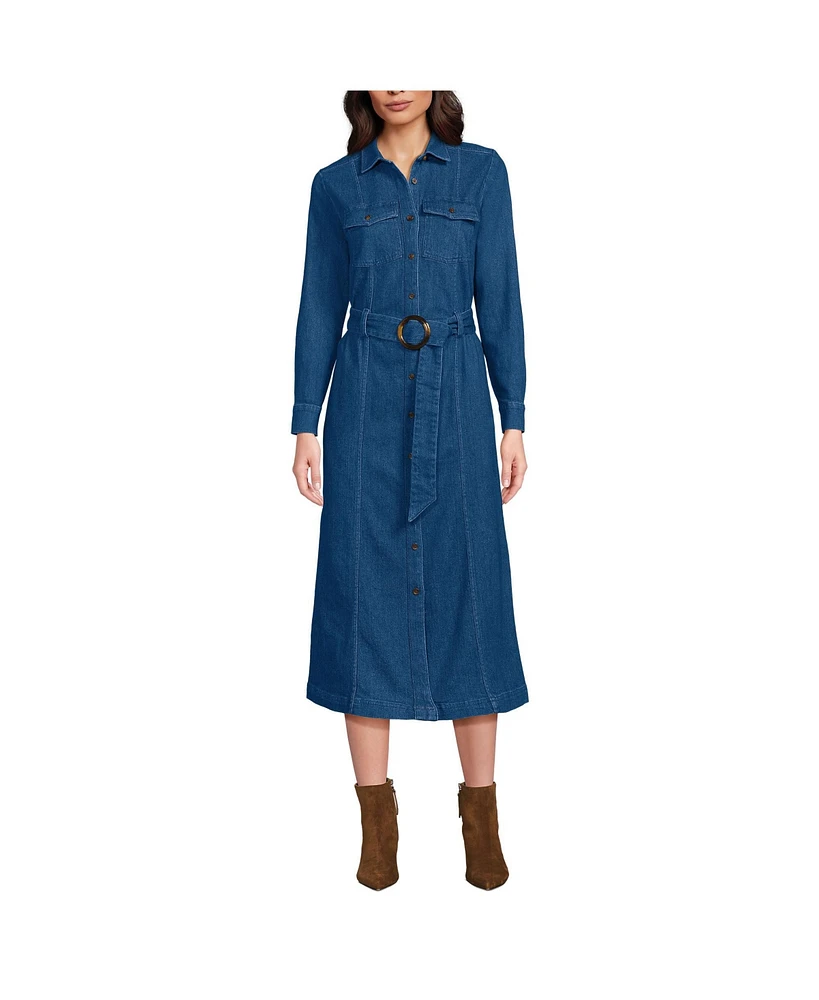 Lands' End Women's Soft Denim Midi Shirt Dress