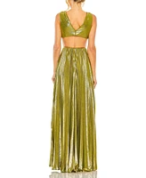 Mac Duggal Women's Pleated Metallic Cutout Gown