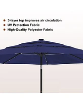 Mondawe 11 ft Solar Led Lighted 3-Tier Outdoor Patio Market Umbrella with Double Air Vent and Push Button Tilt