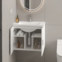 24" Single Sink Wall Mounted Bath Vanity in White with White Ceramic Top