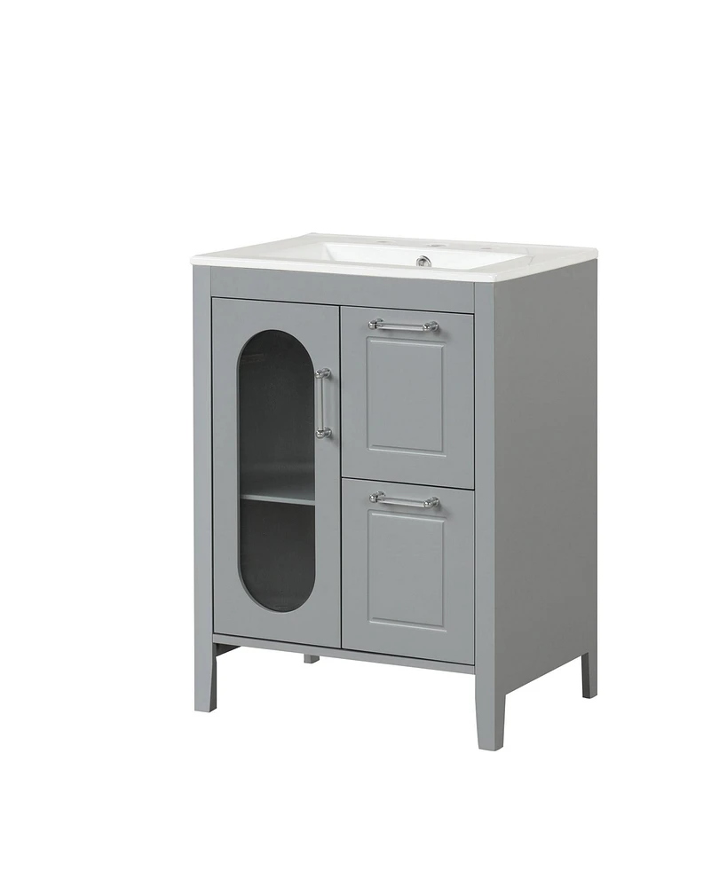 24" Single Sink Wall Mounted Bath Vanity in White with White Ceramic Top