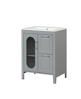 24" Single Sink Wall Mounted Bath Vanity in White with White Ceramic Top