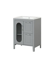 24" Single Sink Wall Mounted Bath Vanity in White with White Ceramic Top