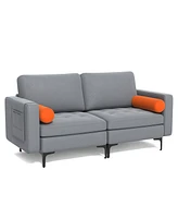 Modern Loveseat Sofa with 2 Bolsters and Side Storage Pocket