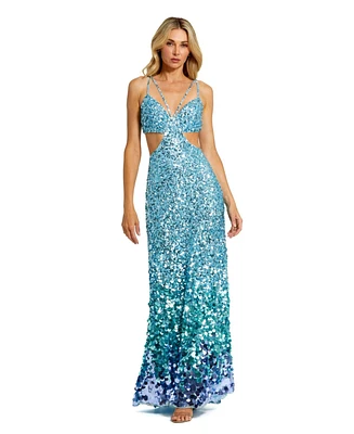 Mac Duggal Women's Thin Strap Cut Out Gown With Ombre Sequins