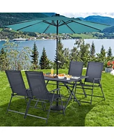 Gymax 5 Piece Outdoor Dining Set Patio Folding Table & Chairs Set w/ Umbrella Hole