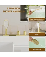 Casainc 2 Handles Deck Mounted Bathroom Tub Faucet Trim with Handshower