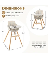 Gouun 3-in-1 Convertible Wooden High Chair with Cushion