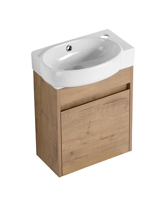 Soft Close Doors Bathroom Vanity With Sink,16 Inch For Small Bathroom