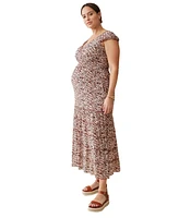 Ingrid + Isabel Maternity Ingrid + Isabel Daydream Midi Dress Brown Navy Abstract Xl