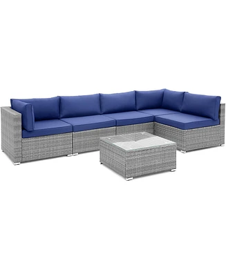 Gymax 6 Piece Rattan Sectional Sofa Set Patio Conversation Furniture Set w/ Cushions