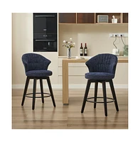 Set of 2 Swivel Bar Stools, Chenille Upholstered Counter Height Chairs with Wing-Back & Solid Wood Legs-The Pop Home