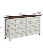 Farmhouse 8 Drawers Dresser Chests for Bedroom, Wood Rustic Tall Chest of Drawers, Dressers Organizer for Bedroom, Living Room, Hallway