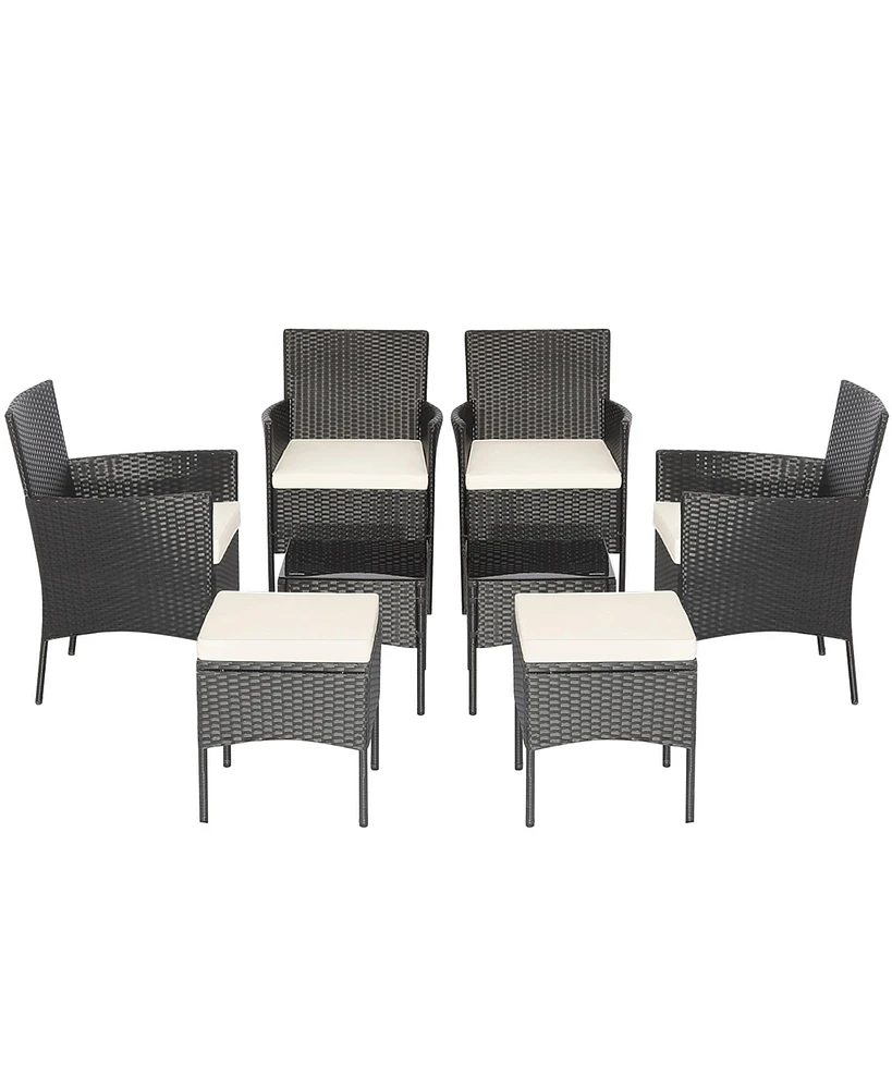 Gymax 8 Piece Patio Pe Rattan Sofa Set Outdoor Conversation Furniture Set w/ Ottoman Tables
