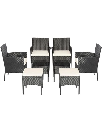 Gymax 8 Piece Patio Pe Rattan Sofa Set Outdoor Conversation Furniture Set w/ Ottoman Tables
