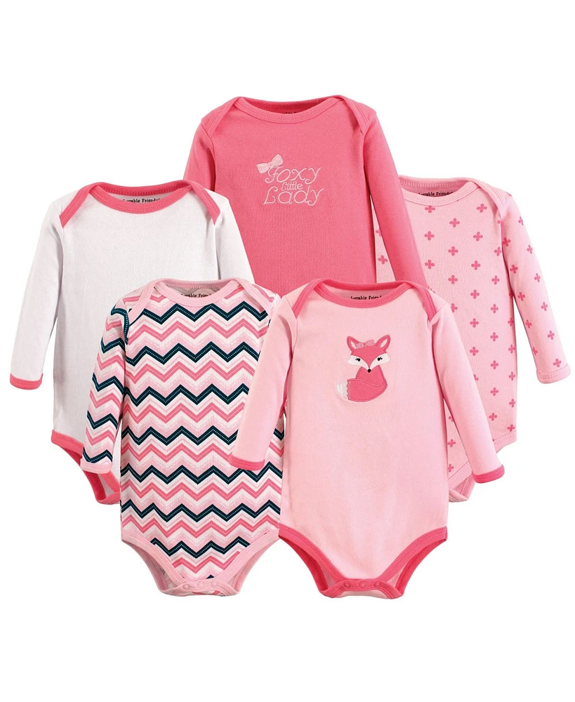 Luvable Friends Big Girls Plus Cotton Long-Sleeve Bodysuits 5pk, Foxy, 18-24 Months