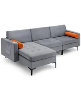 Modular L-shaped 3-Seat Sectional Sofa with Reversible Chaise and 2 Usb Ports