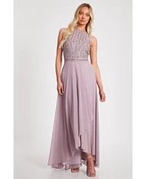 Quiz Women's Embellished High Neck Chiffon Skirt Maxi