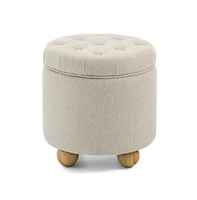 Round Storage Ottoman with Lid, Multi-Functional Upholstered Footrest, Tufted Linen Ottoman-The Pop Home