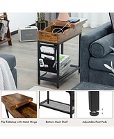 Industrial End Table with Charging Station and Flip Top
