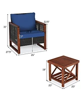 Gymax 3 Piece Outdoor Furniture Set Rattan Wicker Patio Conversation Set w/ Cushion