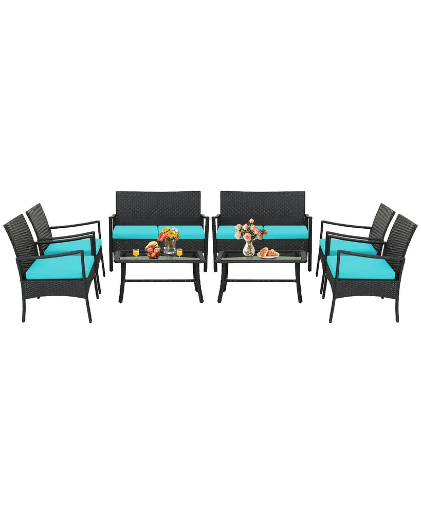 Gymax Piece Outdoor Pe Wicker Furniture Conversation Set Patio Rattan w/ Table Sofa Chair