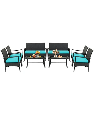 Gymax Piece Outdoor Pe Wicker Furniture Conversation Set Patio Rattan w/ Table Sofa Chair