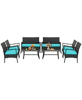 Gymax Piece Outdoor Pe Wicker Furniture Conversation Set Patio Rattan w/ Table Sofa Chair