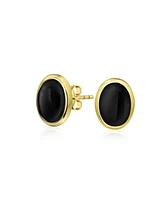 Bling Jewelry 7x9 Mm Black Onyx Turquoise Amber Oval Stud Earrings 14K Gold Silver