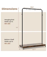 Rolling Garment Rack with Hanging Hooks and Bottom Storage Shelf