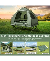 Camping Tent Cot, 5-in-1 Folding Camping Bed with Air Mattress, Pillow, Sleeping Bag, Waterproof Elevated Tent Shelter, Portable Outdoor Sleeping Cot