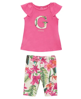 Guess Baby Girls 2-Piece Short Sleeve T-Shirt and Printed Legging Set