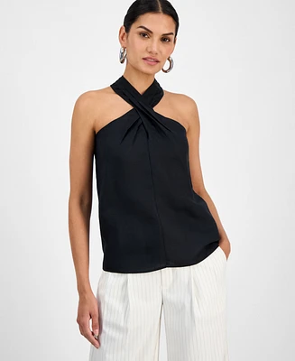 I.n.c. International Concepts Women's Linen-Blend Halter Top, Exclusively at Macy's