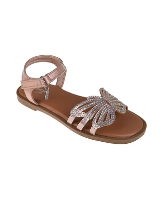 Bebe Little Girls Flat with Butterfly Rhinestone Welt Sandals