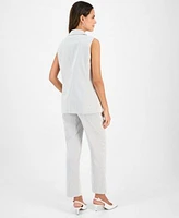 Kasper Womens Pinstriped Vest V Neck Top Pinstriped Pants
