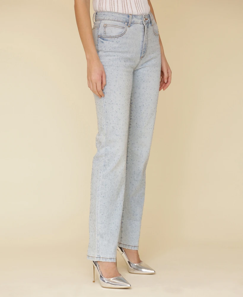 Avec Les Filles Women's Diamante Straight-Leg Jeans