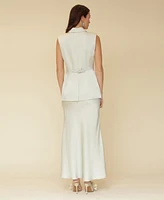 Avec Les Filles Women's Notched Collar Belted-Back Long Vest