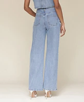 Avec Les Filles Women's Rhinestone-Trim Hollywood-Waist Wide-Leg Jeans